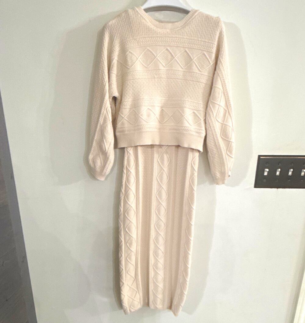 Current Air Women’s Ivory Argyle Knit Sweater & Skirt Combo Set S Gorgeous